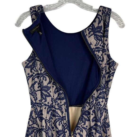Urban Hearts Dress Womens Medium Blue Beige Lace Overlay Fit and Flare - Picture 5 of 8